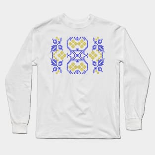 Ukrainian motive. Folk embroidery yellow blue Long Sleeve T-Shirt